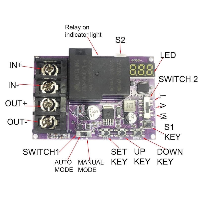 MgcSTEM Low Voltage Disconnect and Charging Discharging Protection 2 IN 1 40A DC 5V-60V Low Voltage Cutoff with LCD Display Low Voltage Protector Disconnect Switch Module Charging Discharging Protection Board - Image 3